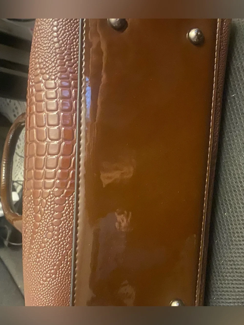 Brown Croc-Embossed Structured Satchel - Unbranded